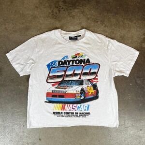 Vintage Daytona 500 NASCAR cropped white t-shirt Men's Size S